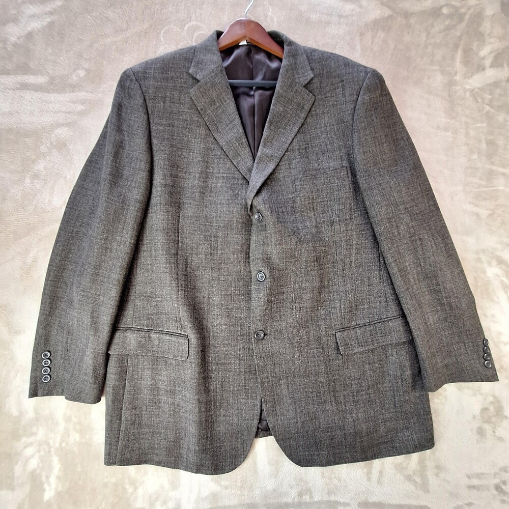 Linea Uomo Sport Coat Mens 52 Long Gray Herringbone Tweed Ventless 3 Button